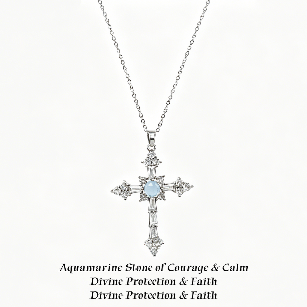 Natural Aquamarine Cross Necklace