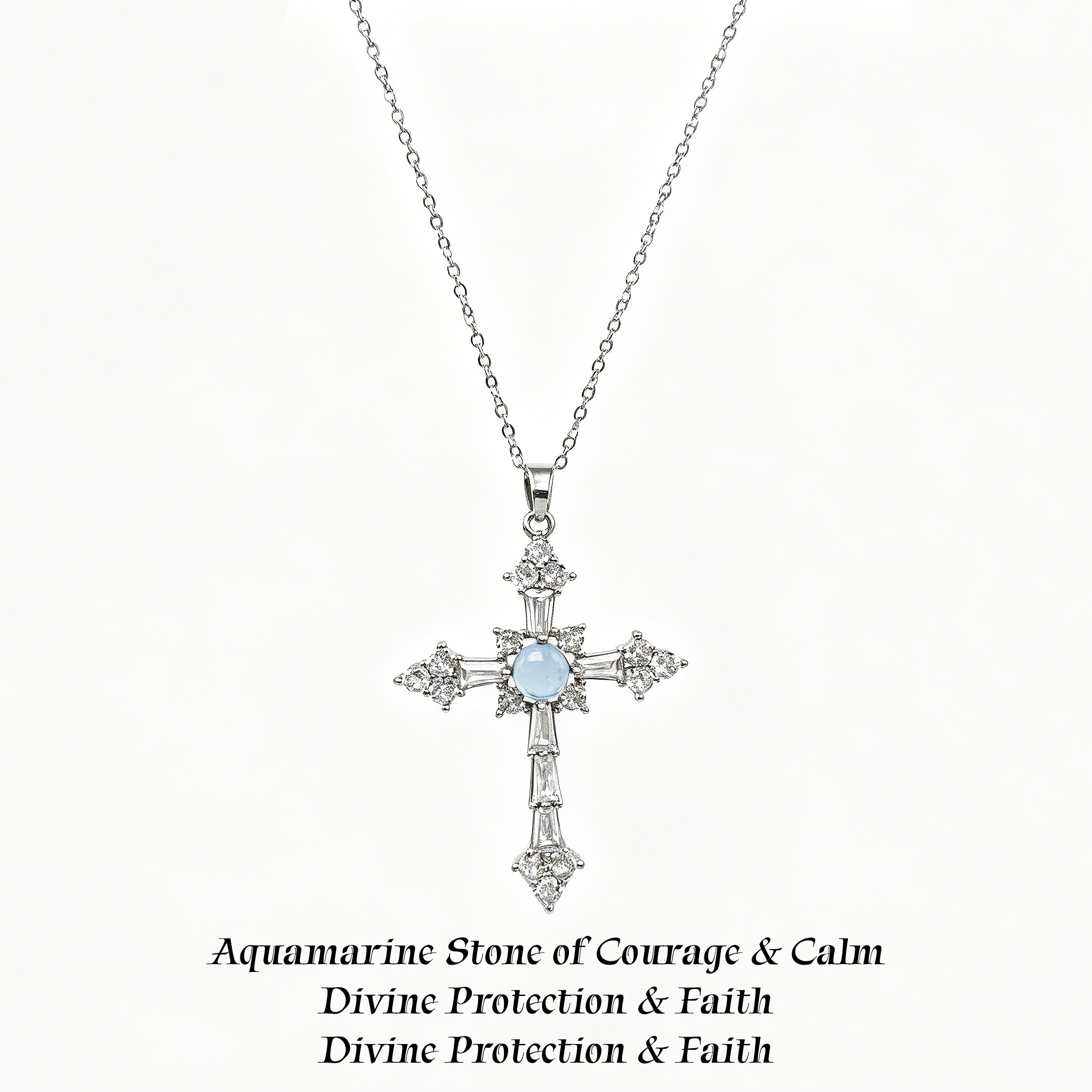 Natural Aquamarine Cross Necklace
