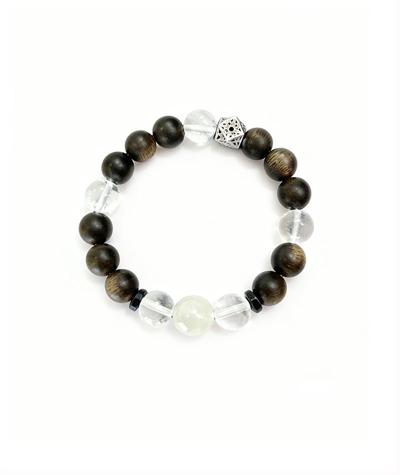 Wood & Clear Quartz Geometric Bracelet