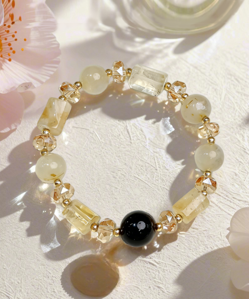 Black bead and citrine bracelet