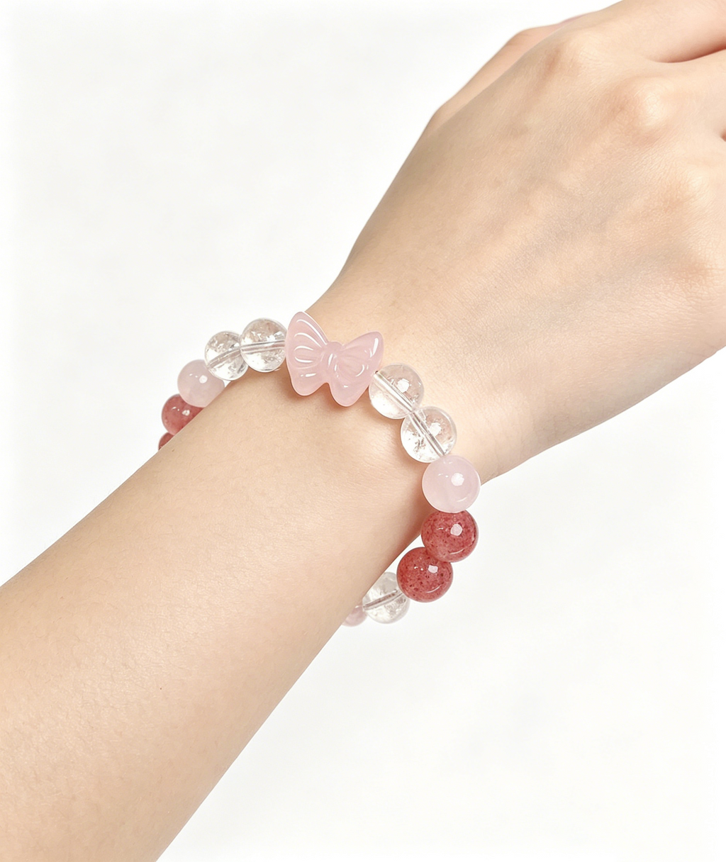 Rose Quartz Bow Strawberry Quartz Bracelet