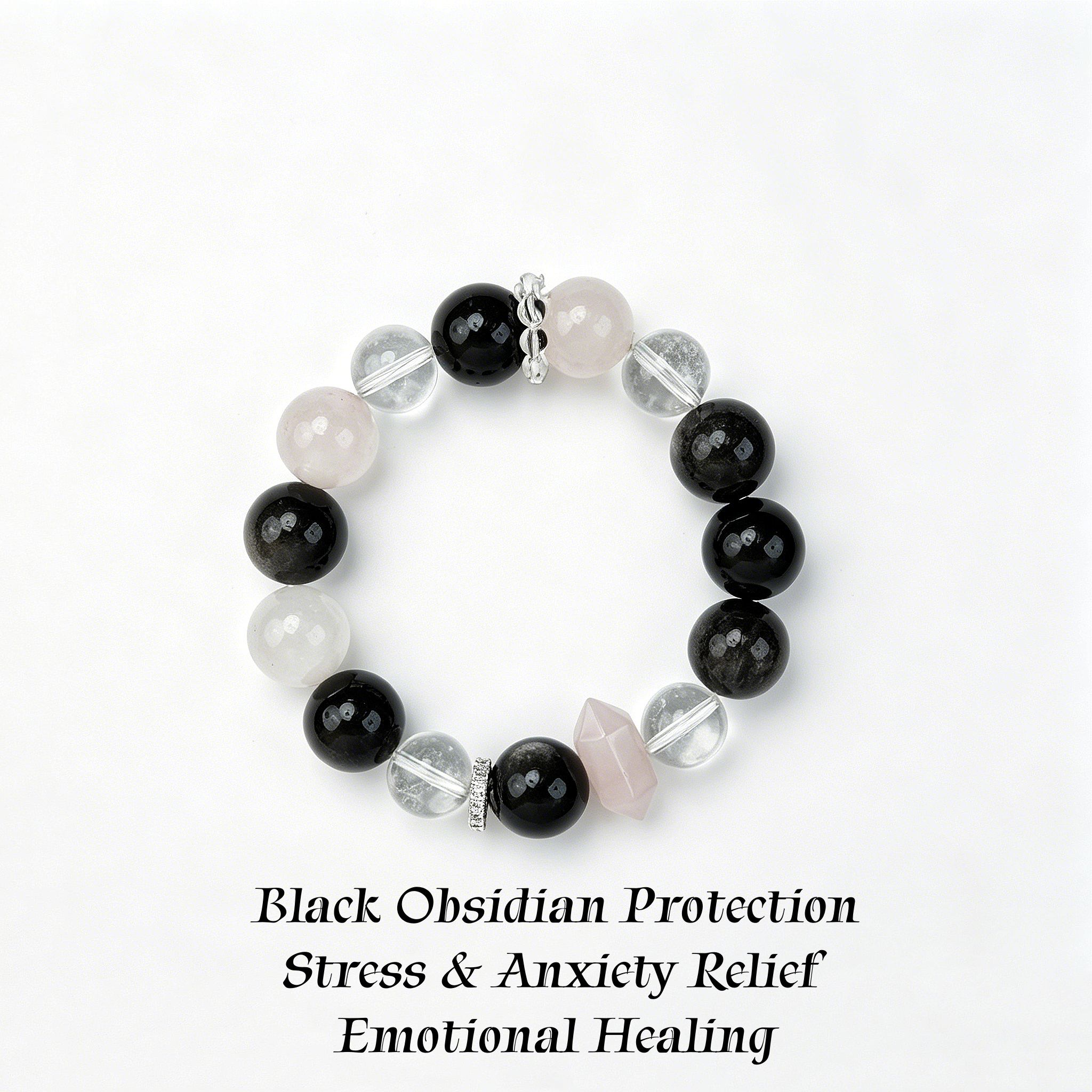 Natural Rose Quartz & Obsidian Bracelet