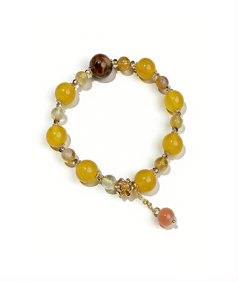 Warm Gold Fortune-Attracting Multi-Treasure Crystal Bracelet