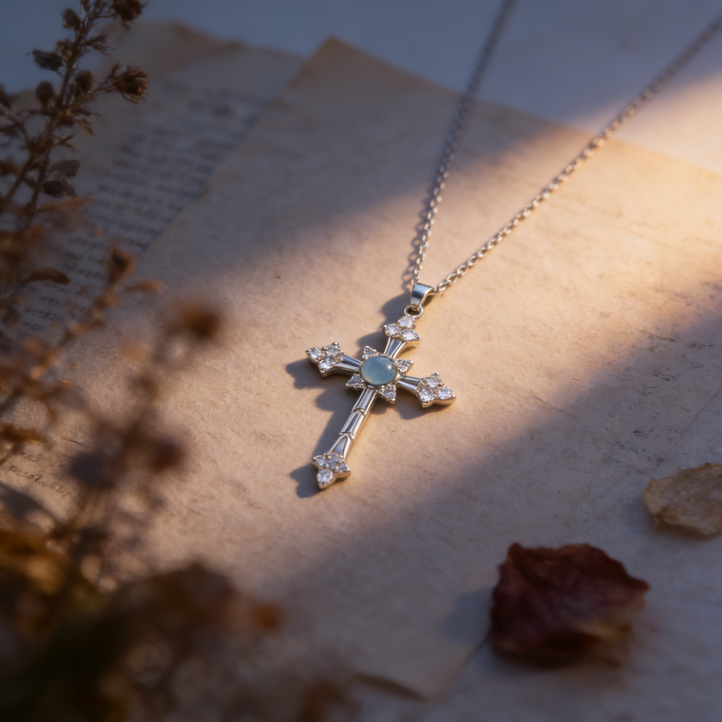 Natural Aquamarine Cross Necklace