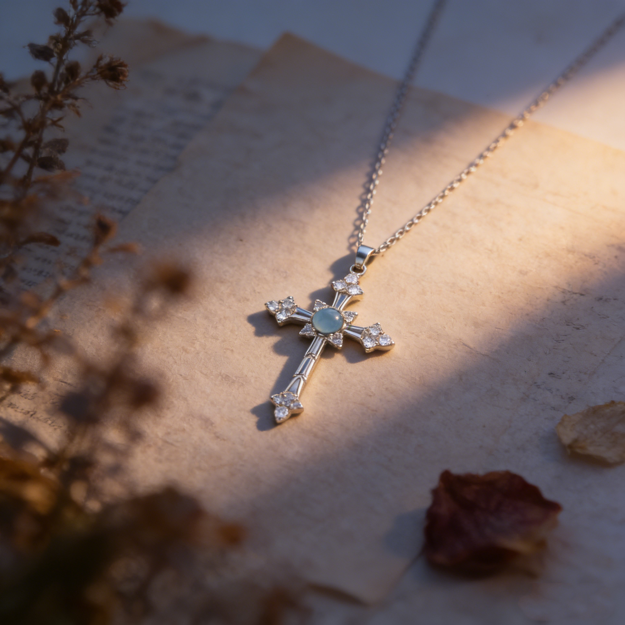 Natural Aquamarine Cross Necklace