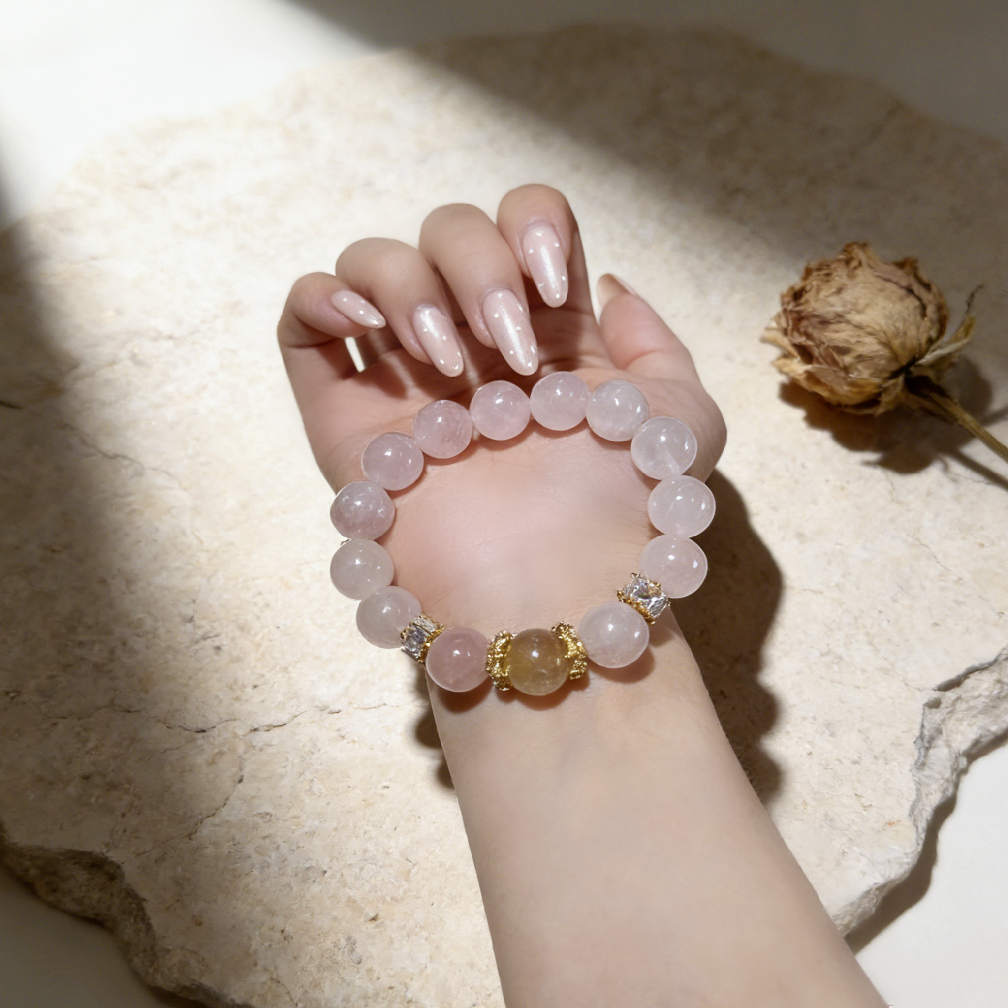 Peach Pink Crystal Bracelet