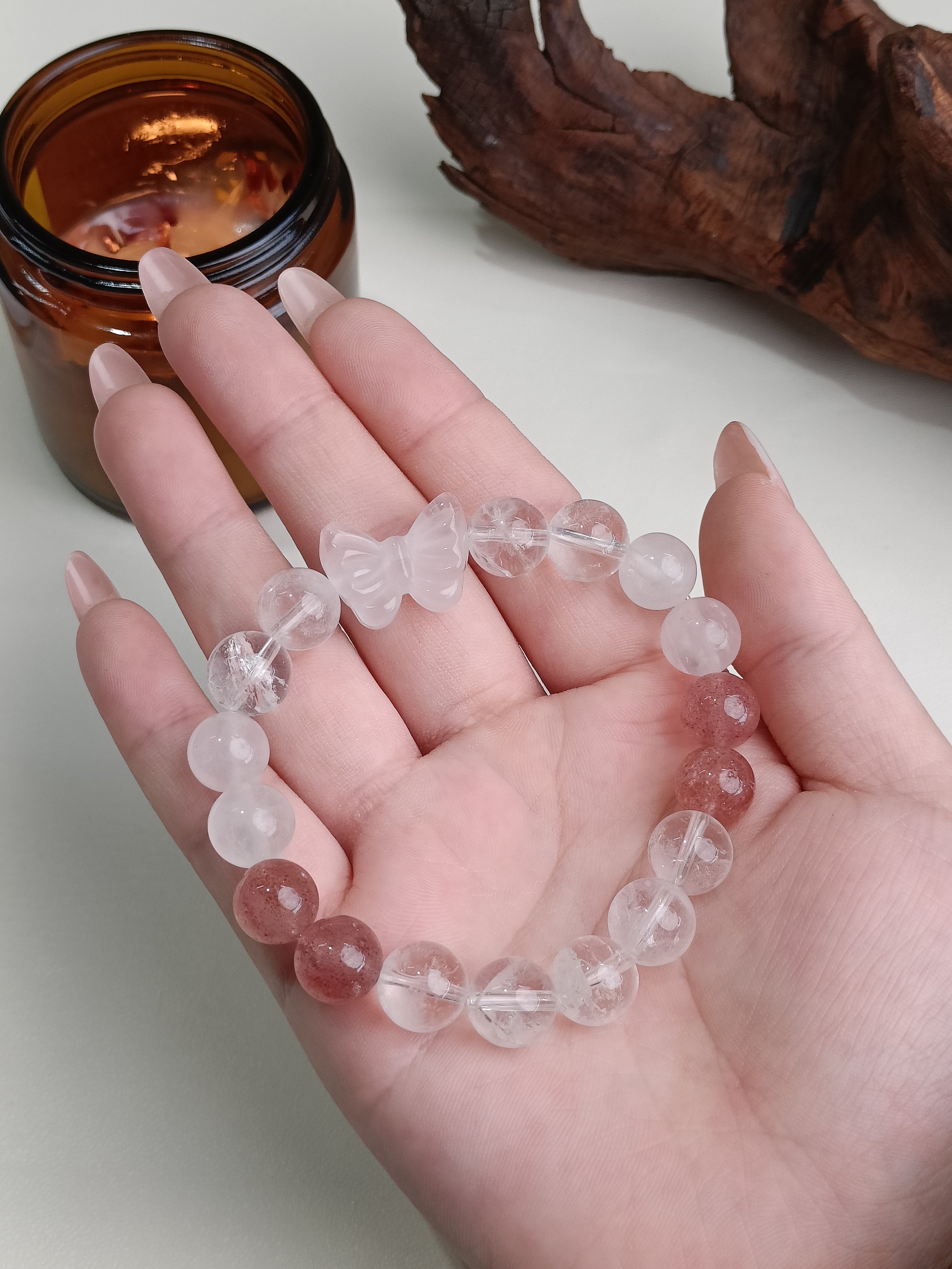 Rose Quartz Bow Strawberry Quartz Bracelet