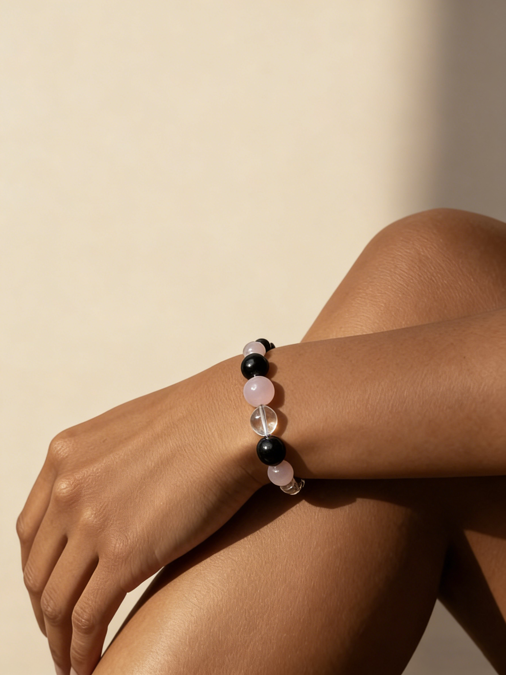 Natural Rose Quartz & Obsidian Bracelet